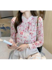 women's ruffled floral chiffon shirt