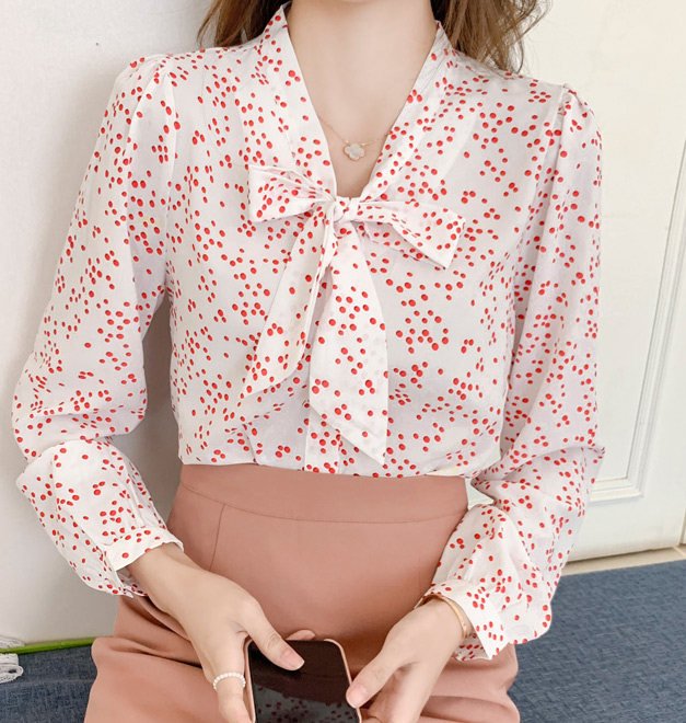 Korean style matching polka dot Chiffon shirt