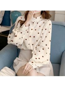 women's long sleeve polka dot shirt