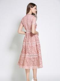 Summer Women's New Elegant Slim Long Lace Dress