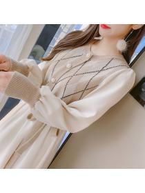 Winter new corduroy knitted retro long-sleeved dress