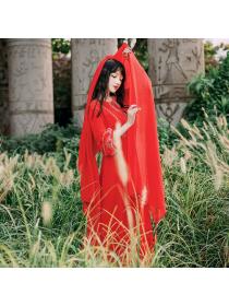 Vintage style red long Maxi travel beach Maxi dress for women