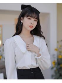 French Vintage Pearl Doll Collar Shirt