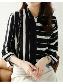 Stripe long-sleeve chiffon shirt
