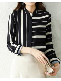 Stripe long-sleeve chiffon shirt