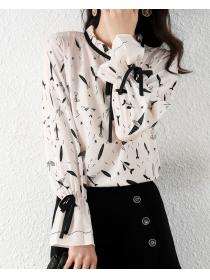 Flared Sleeve Print Mulberry Silk Top
