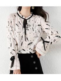 Flared Sleeve Print Mulberry Silk Top