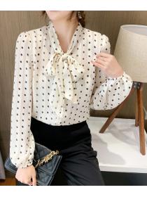 women's polka dot bow tie shirt