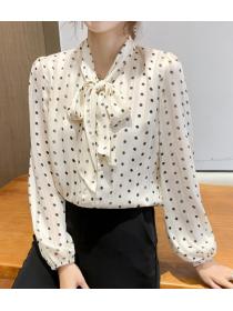 women's polka dot bow tie shirt
