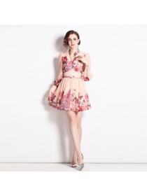 New style long-sleeved retro floral dress for women