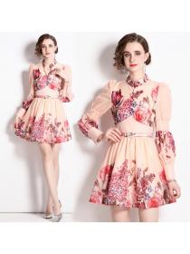 New style long-sleeved retro floral dress for women