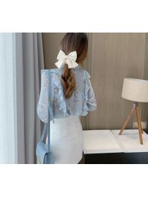 women's ruffled floral bow chiffon shirt