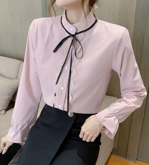 Bow Knot Stand Collar Flare Sleeve Top