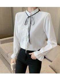 Bow Knot Stand Collar Flare Sleeve Top 