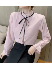 Bow Knot Stand Collar Flare Sleeve Top 