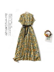 Embroidered V-Neck Floral Dress Long Loose Dress for women