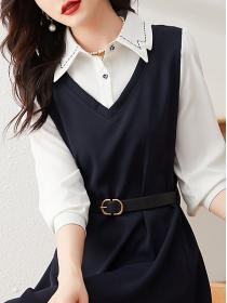 Autumn new shirt collar fake two-piece temperament matching A-line women's dress