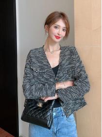 Korean style tweed chic matching temperament Tweed jacket 