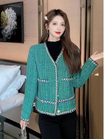 Korean style temperament v-neck Tweed jacket
