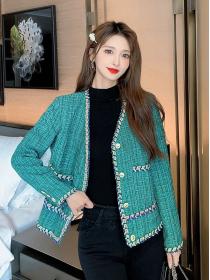Korean style temperament v-neck Tweed jacket