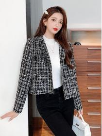 Fashion style tweed jacket lady's top