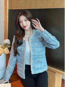New style blue woolen tweed Jacket for women