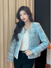 New style blue woolen tweed Jacket for women