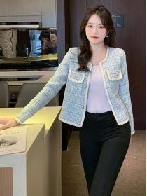 Women's short plaid high-quality temperament tweed jacket