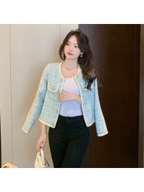Women's short plaid high-quality temperament tweed jacket 