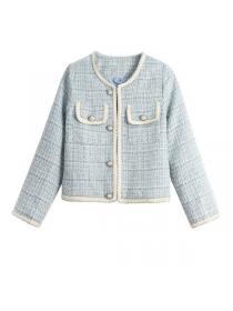 Women's short plaid high-quality temperament tweed jacket 