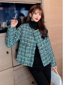 Vintage style Green Plaid Double Breasted Design Tweed Jacket