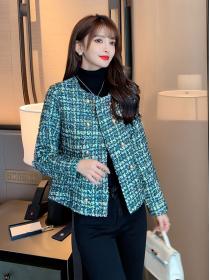 Vintage style Green Plaid Double Breasted Design Tweed Jacket