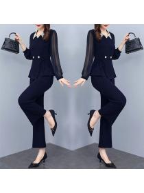 Korean-style plus size women's suits fashion casual high-end slim tops+wide-leg pants