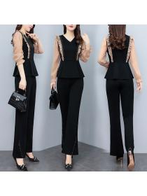 Autumn new fashion Long sleeve top+ flared pants fashion two-piece suit