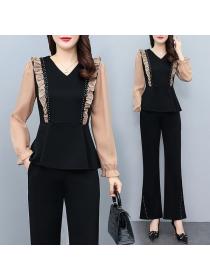 Autumn new fashion Long sleeve top+ flared pants fashion two-piece suit