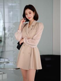 Korean style fashion temperament elegant slim v-neck professional suit collar dress