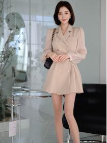 Korean style fashion temperament elegant slim v-neck professional suit collar dress