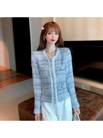 Blue Wool Woven Fashion style Ladies Tweed jacket