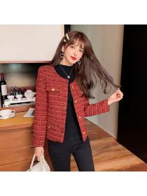 Autumn new high-end red tweed jacket for women