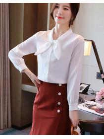 women's long sleeve bow tie chiffon shirt