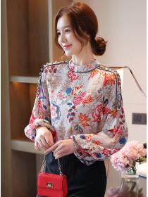 Floral Plain Silk Shirt Casual Blouse