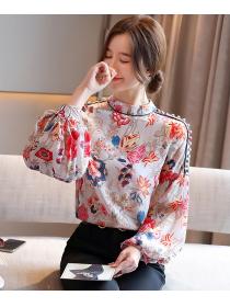 Floral Plain Silk Shirt Casual Blouse