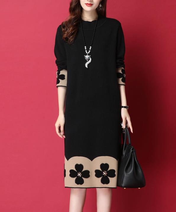 New Style Loose Flower  Printing Knitting Dress