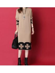 New Style Loose Flower  Printing Knitting Dress 