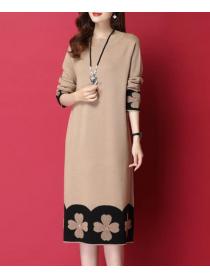 New Style Loose Flower  Printing Knitting Dress 