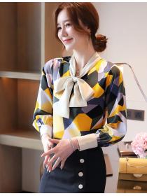 Korean-style bow tie long-sleeve shirt