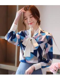 Korean-style bow tie long-sleeve shirt