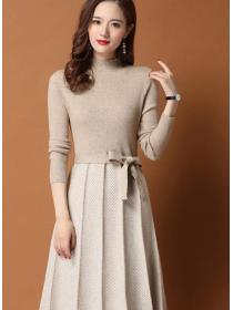 Fashionable   style mid-length with coat sweater women's   knitted dress