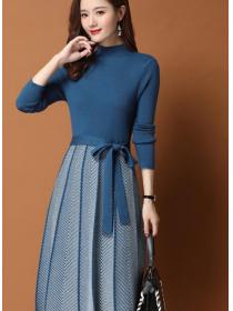 Fashionable   style mid-length with coat sweater women's   knitted dress