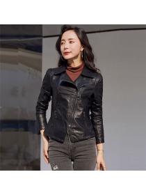 New style autumn plus size slim fit suit collar Pu leather jacket 